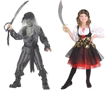 two different pirates costumes for children